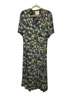 Flax By Jeanne Engelhart Womens A-Line Dress Yellow Green Floral Size L